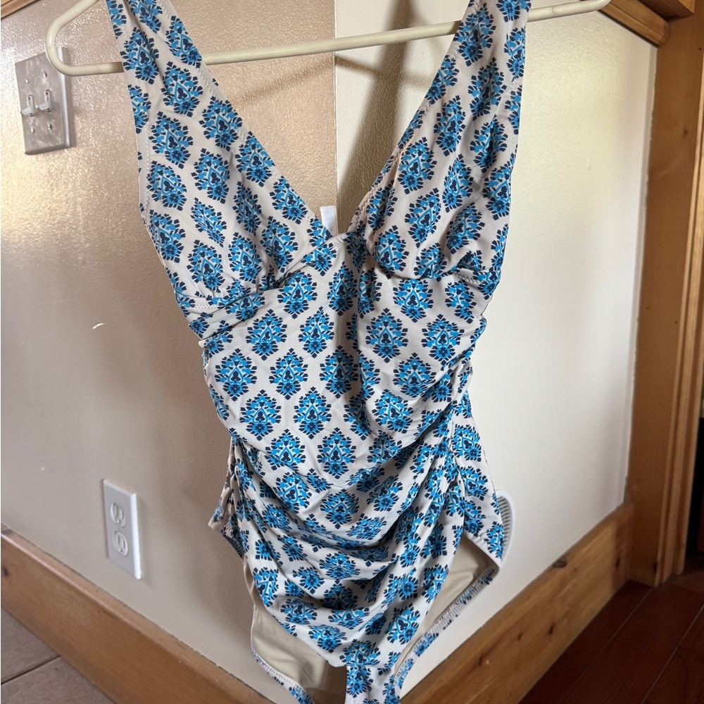JCrew Blue and White Patterned Swimsuit